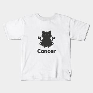 Cancer Cat Zodiac Sign with Text (Black and White) Kids T-Shirt